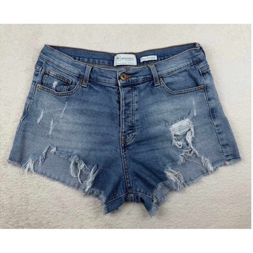 RE Generation, Celebrity Pink Beach Babe Distressed Denim Shorts Blue Size 13/31